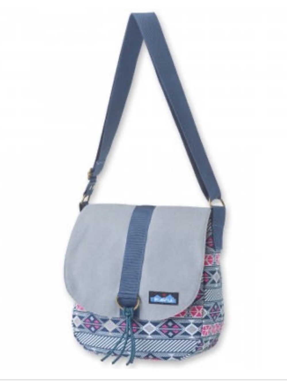 KAVU Mini Wayfare “Gem Inlay” Crossbody Boho Canvas Bag w/ Faux Suede Flap, GUC